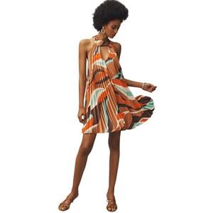 HUTCH Carlena Halter Pleated Swing Retro Cut-out Mini Dress‎ Neutral-Size M